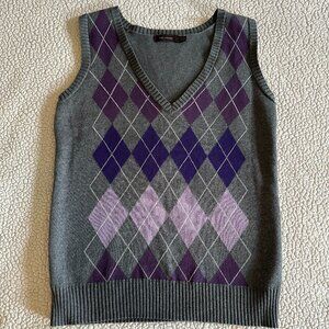The Limited Argyle 90s Sleeveless Sweater Vest Gray Purple - Large